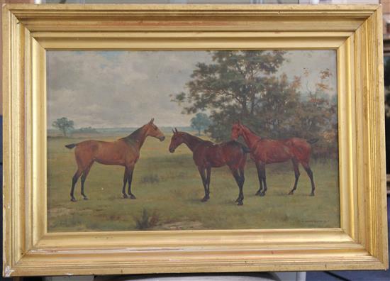 George Goodwin Kilburne (1839-1924) Portrait of three horses in a field, 15 x 24in.